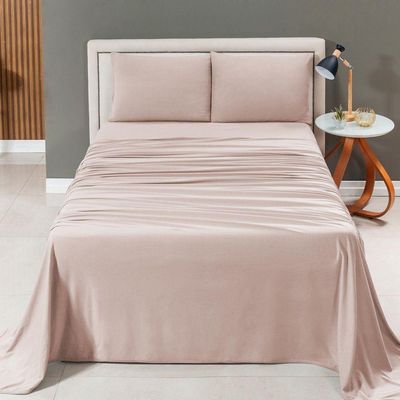 Jogo Cama Lençol Casa Scarpa Sonnet Casal Padrão Malha Lisa Algodão Macio 4 Peças - Avelã