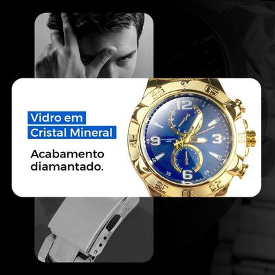 Relogio Masculino Aço Prova Dagua + Caixa + Cordão Crucifixo