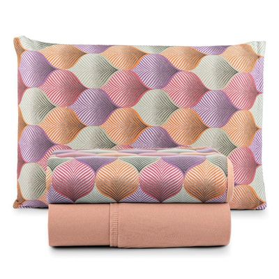 Jogo Cama Lençol Casa Scarpa Sonnet Solteiro Malha Estampada Algodão 3 Peças - Mosaico - Salmão