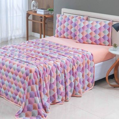 Jogo Cama Lençol Casa Scarpa Sonnet Solteiro Malha Estampada Algodão 3 Peças - Mosaico - Salmão