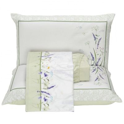Jogo Cama Lençol Casa Scarpa Santorini King Estampa Florida Percal 300 Fios 4 Peças - Verde Lavanda