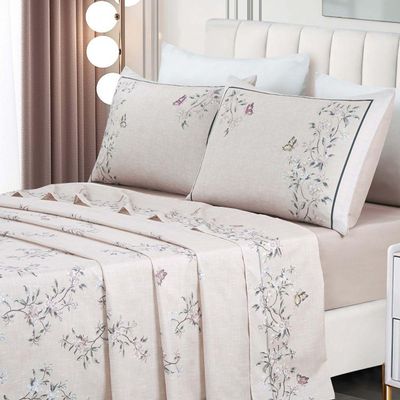 Jogo Cama Lençol Casa Scarpa Santorini Queen Estampa Florida Percal 300 Fios 4 Peças - Ramos Malva