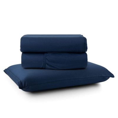 Jogo Cama Lençol Casa Scarpa Sonnet Solteiro Malha Lisa Algodão Macio 3 Peças - Azul Marinho