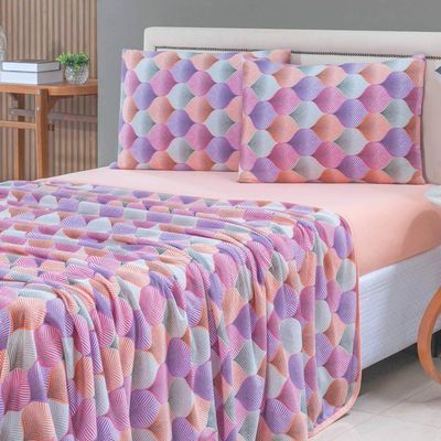 Jogo Cama Lençol Casa Scarpa Sonnet Casal Padrão Malha Estampada Algodão 4 Peças - Mosaico - Salmão