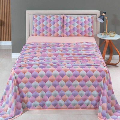 Jogo Cama Lençol Casa Scarpa Sonnet Casal Padrão Malha Estampada Algodão 4 Peças - Mosaico - Salmão