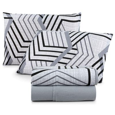 Jogo Cama Lençol Casa Scarpa Sonnet Queen Malha Estampada Algodão 4 Peças - Geométrico - Cinza