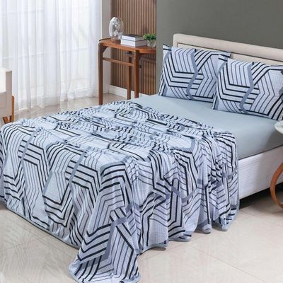 Jogo Cama Lençol Casa Scarpa Sonnet Queen Malha Estampada Algodão 4 Peças - Geométrico - Cinza
