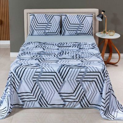 Jogo Cama Lençol Casa Scarpa Sonnet Queen Malha Estampada Algodão 4 Peças - Geométrico - Cinza