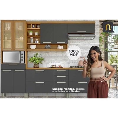 Kit Cozinha Modulada 6 Peças Burguesa Premium 3aéreo+2balcões+ 1 Paneleiro C6p55 Freijó Off White
