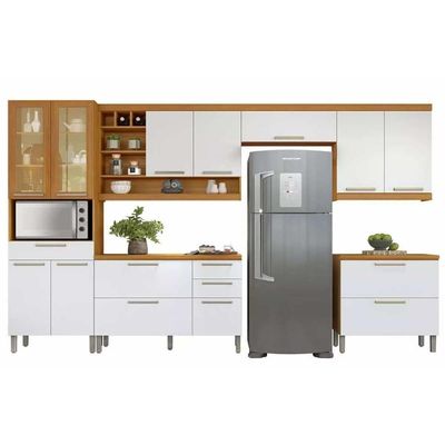 Kit Cozinha Modulada 6 Peças Burguesa Premium 3aéreo+2balcões+ 1 Paneleiro C6p55 Freijó Off White