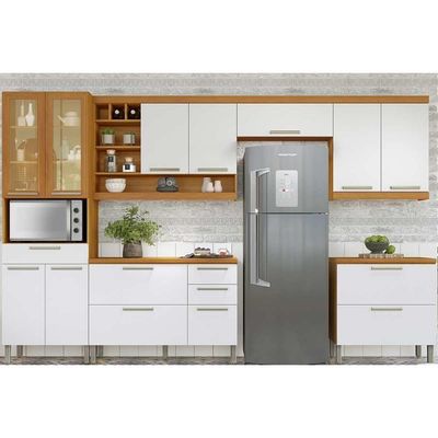 Kit Cozinha Modulada 6 Peças Burguesa Premium 3aéreo+2balcões+ 1 Paneleiro C6p55 Freijó Off White