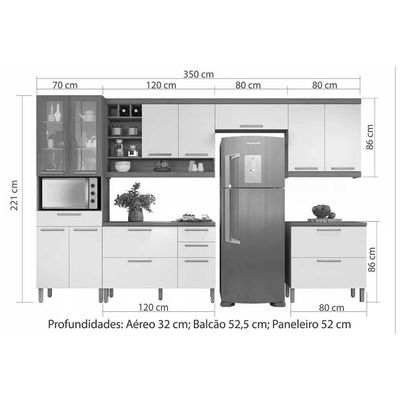 Kit Cozinha Modulada 6 Peças Burguesa Premium 3aéreo+2balcões+ 1 Paneleiro C6p55 Freijó Off White