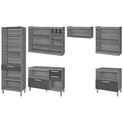 Kit Cozinha Modulada 6 Peças Burguesa Premium 3aéreo+2balcões+ 1 Paneleiro C6p55 Freijó Off White