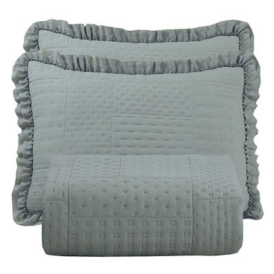 Kit Cobre Leito Colcha Bello King Dupla Face 3 Peças Cinza 100% Poliéster
