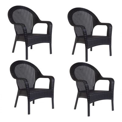 Kit 4 Poltronas Rattan Qatar Preta