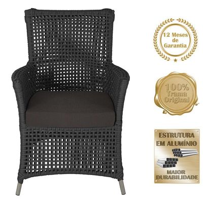 Poltrona Igapó Alumínio Micro Pintura Fendi Corda Náutica E9 Preto