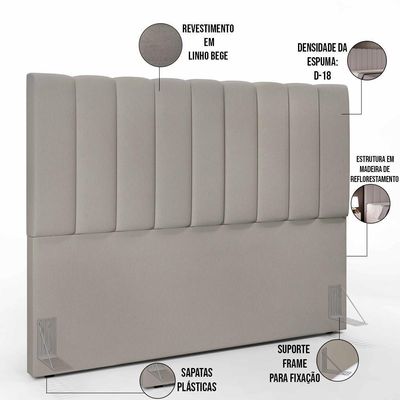 Kit Cabeceira Cama Box Casal King 195cm Com Calçadeira Baú Dália W01 Linho Bege - Lyam