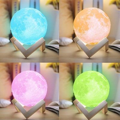 Lua 3d Luminaria Bateria Abajur Usb Touch Led Rgb Decoracao