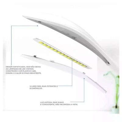 Luminária De Mesa Sem Fio Touch Screen 18 Leds Com Garra
