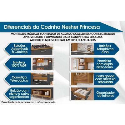 Cozinha Completa Princesa 4 Peças 1 Aéreo 2 Balcões 1 Paneleiro C4p159 Freijó Off White