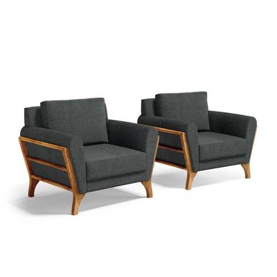 Kit 2 Poltronas Sabrina De Madeira Maciça Com Almofada Linho Chumbo 406