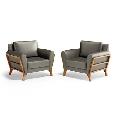 Kit 2 Poltronas Sabrina De Madeira Maciça Com Almofada Veludo Chumbo 109