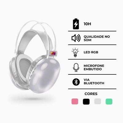 Fone De Ouvido Sem Fio Bluetooth V5.3 Com Led