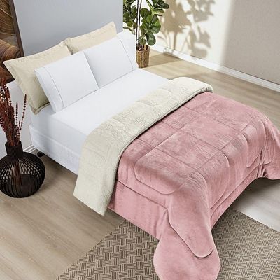 Coberdrom Sherpa E Flannel Everest Queen Manta Alta 150g 01 Peça - Rosa Secreto