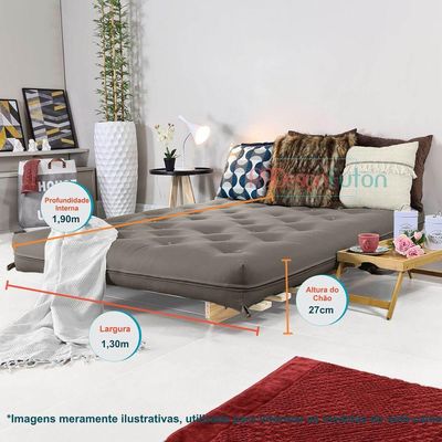 Sofa Cama Casal Futon Oriental Cinza Com Madeira Maciça