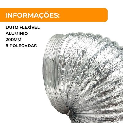 Duto Flexível Aluminizado 8" 200mm 5 Metros