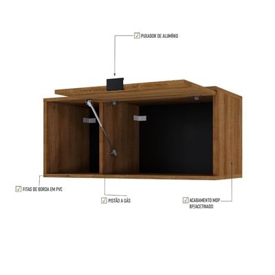 Armário Aéreo Com nicho E Porta Basculante 35x80x35cm Wlnp80 Lâmina Mel - Preto