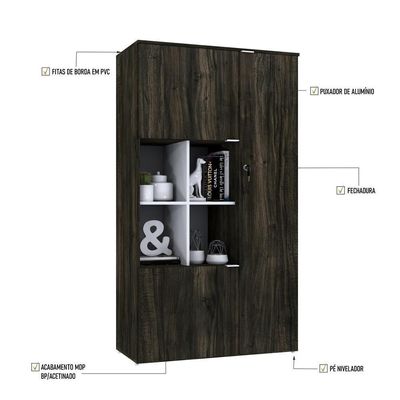 Armário Alto Com nicho E 03 Portas 161,5x90x42cm Wlan90 Carvalho Dark - Branco