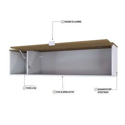 Armário Aéreo Com nicho E Porta Basculante 35x135x35cm Wlnp135 Com vermont Oak