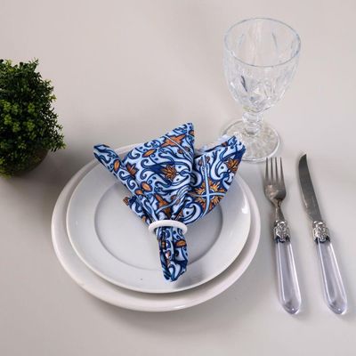Kit 2 Guardanapos De Tecido Estampado Allegra 2 Peças 35cm X 35cm 100% Poliéster - Azulejo