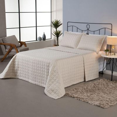 Kit Cobre Leito Matelado Dupla Face Soft 3 Peças Queen 100% Poliéster - Areia