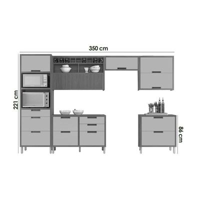 Cozinha Completa Imperatriz 6 Peças 3 Aéreos 2 Balcões 1 Torre Quente C6p84 Freijó Off White