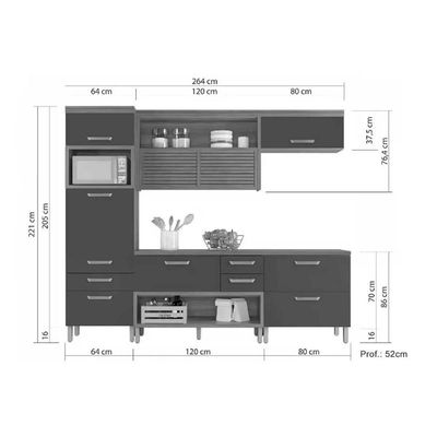 Kit Cozinha Modulada 4 Peças Princesa 1 Aéreo + 2 Balcões + 1 Paneleiro C6p59 Freijó Off White