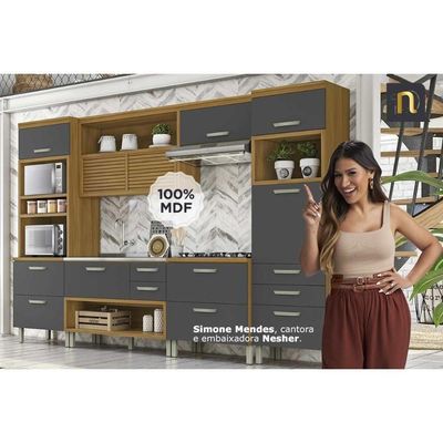 Cozinha Completa 4 Peças Princesa 1 Aéreo 2 Balcões 1 Paneleiro C6p59 Freijó Off White