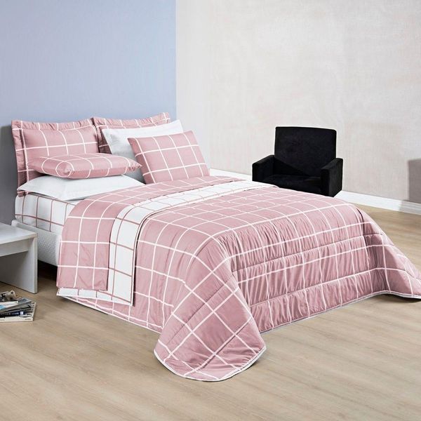 Cobre Leito 200 Fios Dupla Face Queen Austin 03 Peças - Rosa