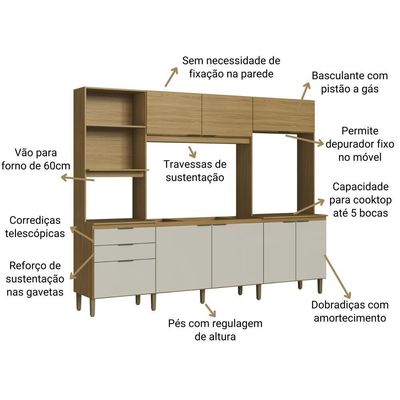 Cozinha Completa 8 Portas E 2 Gavetas Co2823 Decibal Ipê Cristalo