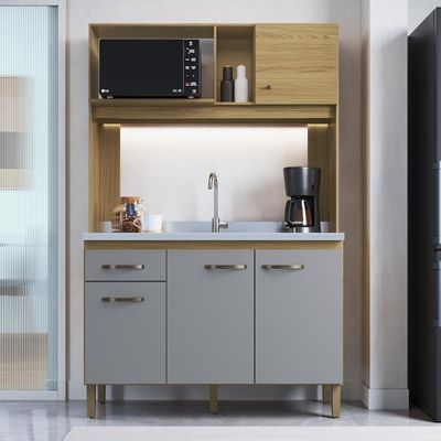 Cozinha Compacta 120cm 4 Portas E 1 Gaveta Co1202 Decibal Ipê Griseo