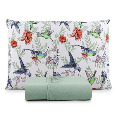 Jogo De Lençol Luar Solteiro 2 Peças Malha 100% Algodão Estampado Verde Birds