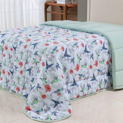 Edredom Cobertor Casa Scarpa Sonnet King Malha Estampada Dupla Face Algodão - Beija Flor - Verde