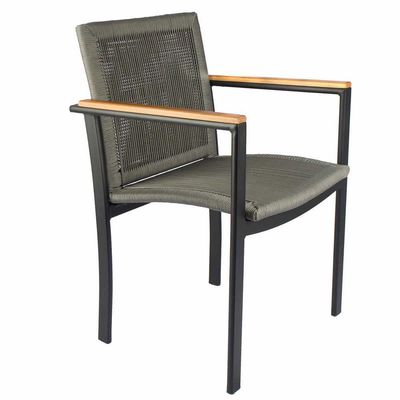 Jogo De Mesa Ripada 1,00m 4 Poltronas Amélia Corda Náutica Para Jantar Jardim Piscina Cinza