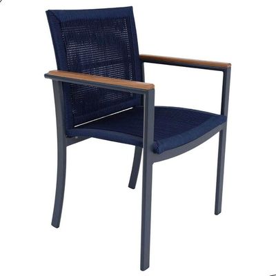 Jogo De Mesa Ripada 1,00m 4 Poltronas Amélia Corda Náutica Para Jantar Jardim Piscina Azul