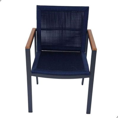 Jogo De Mesa Ripada 1,00m 4 Poltronas Amélia Corda Náutica Para Jantar Jardim Piscina Azul