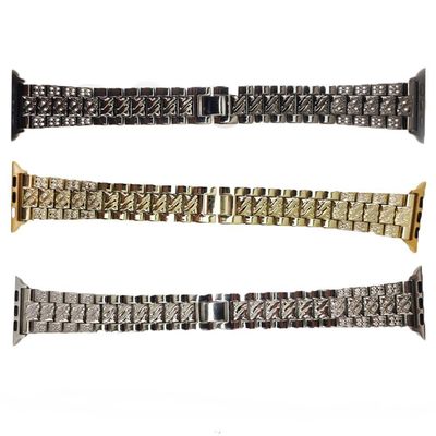 Smartwatch Kit 3 Pulseiras Luxo Pedra Strass Aço 3 Elos