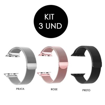 Pulseira Magnetica Relogio Smartwatch Kit 3 Pulseiras Ima