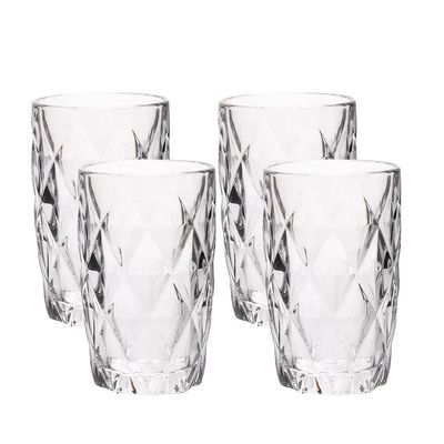 Jogo 4 Copos De Vidro Diamond Diamante Transparente Resistente 400ml Em Casa Tem