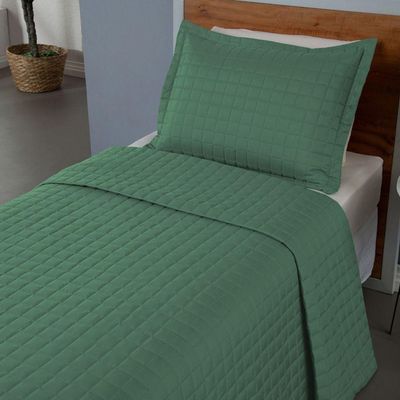 Combo 2 Kit Cobre Leito Colcha Monaco Solteiro Dupla Face Verde Branco 100% Poliéster